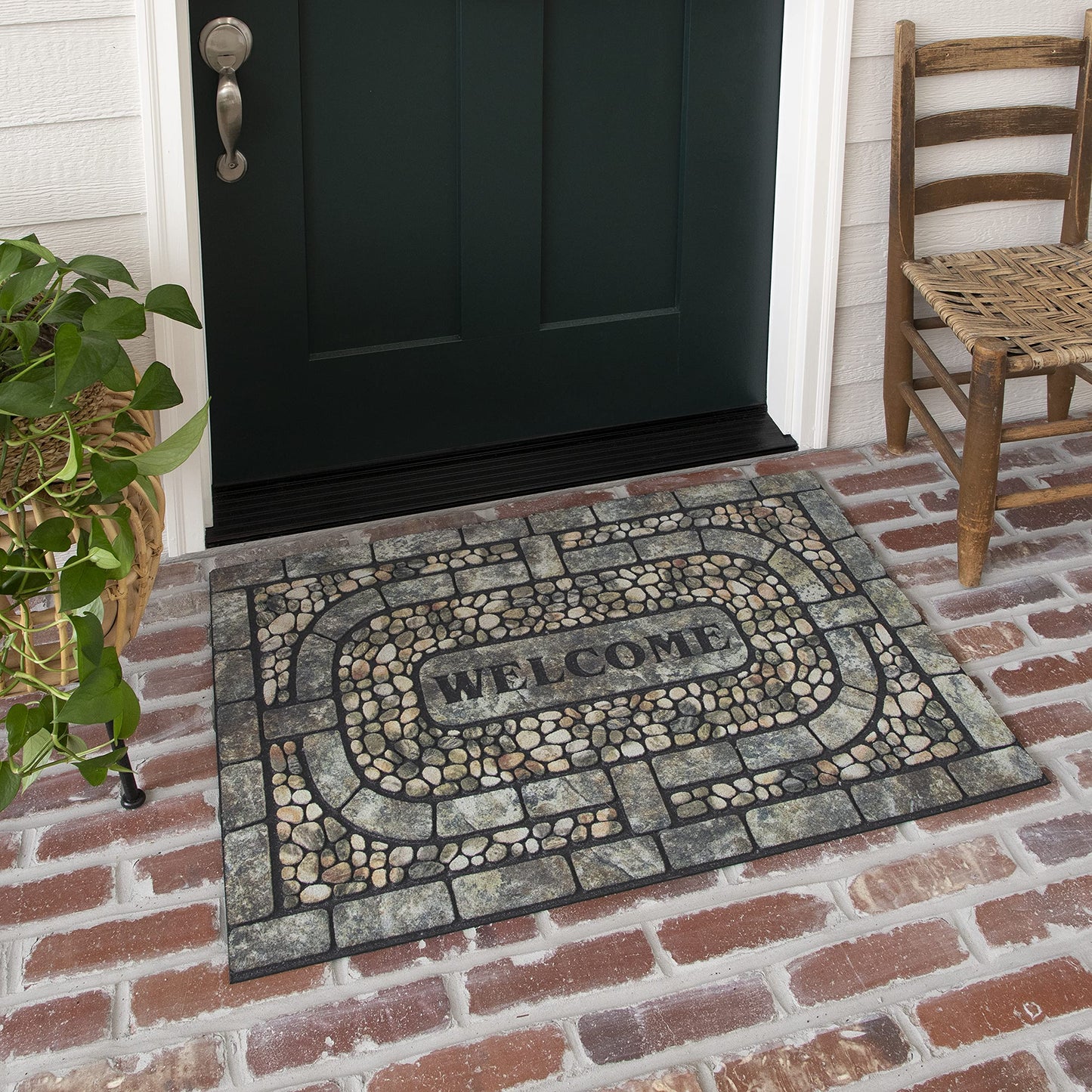 Mohawk Home Entryway Door Mat 2' x 3' All Weather Doormat Outdoor Non Slip Recycled Rubber, Welcome Garden Pebbles Gray