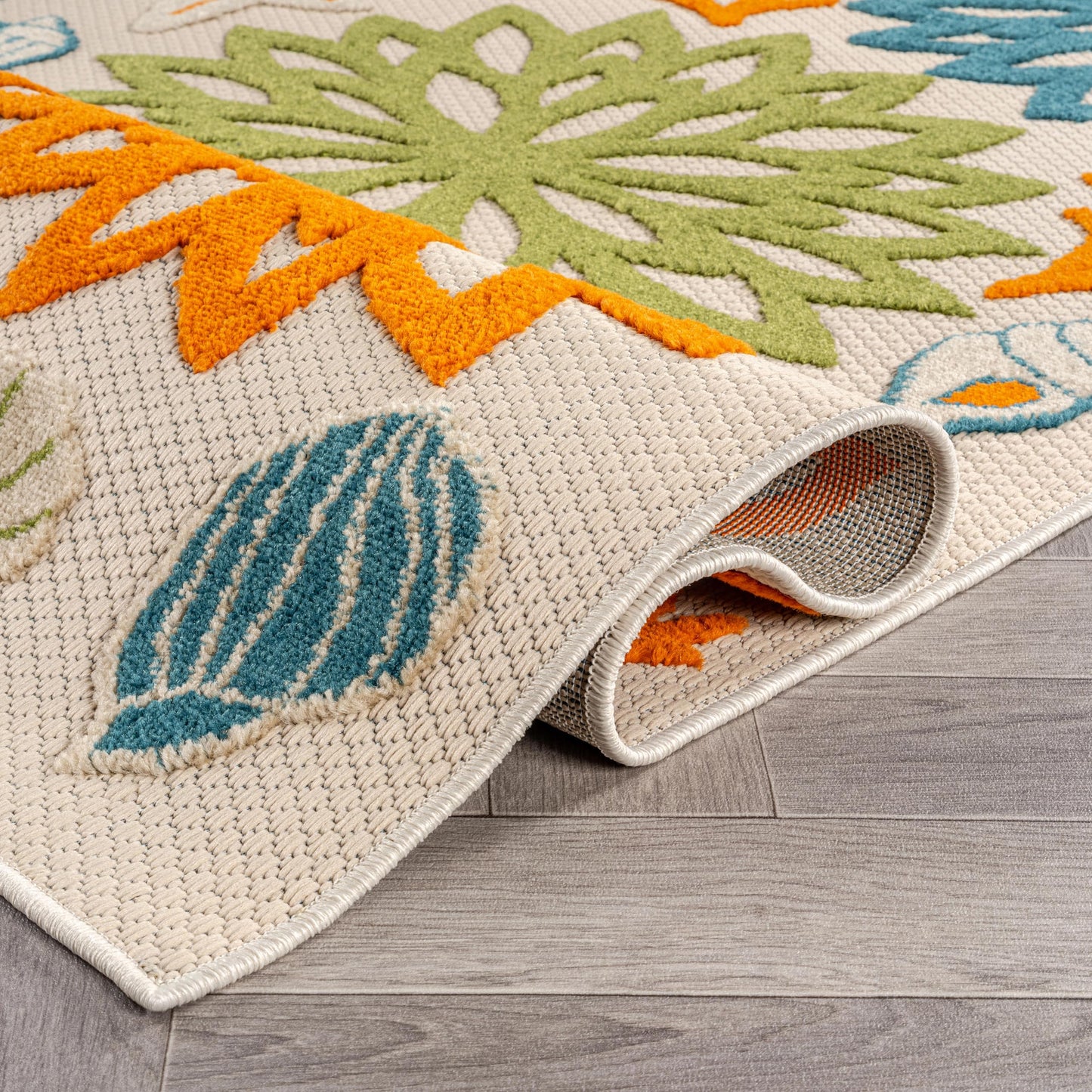 Rugshop Indoor/Outdoor High-Low Textured Area Rug, Coastal Floral, Easy-Clean Patio Rug for Porch Deck Balcony 6' 6" x 9' Multi