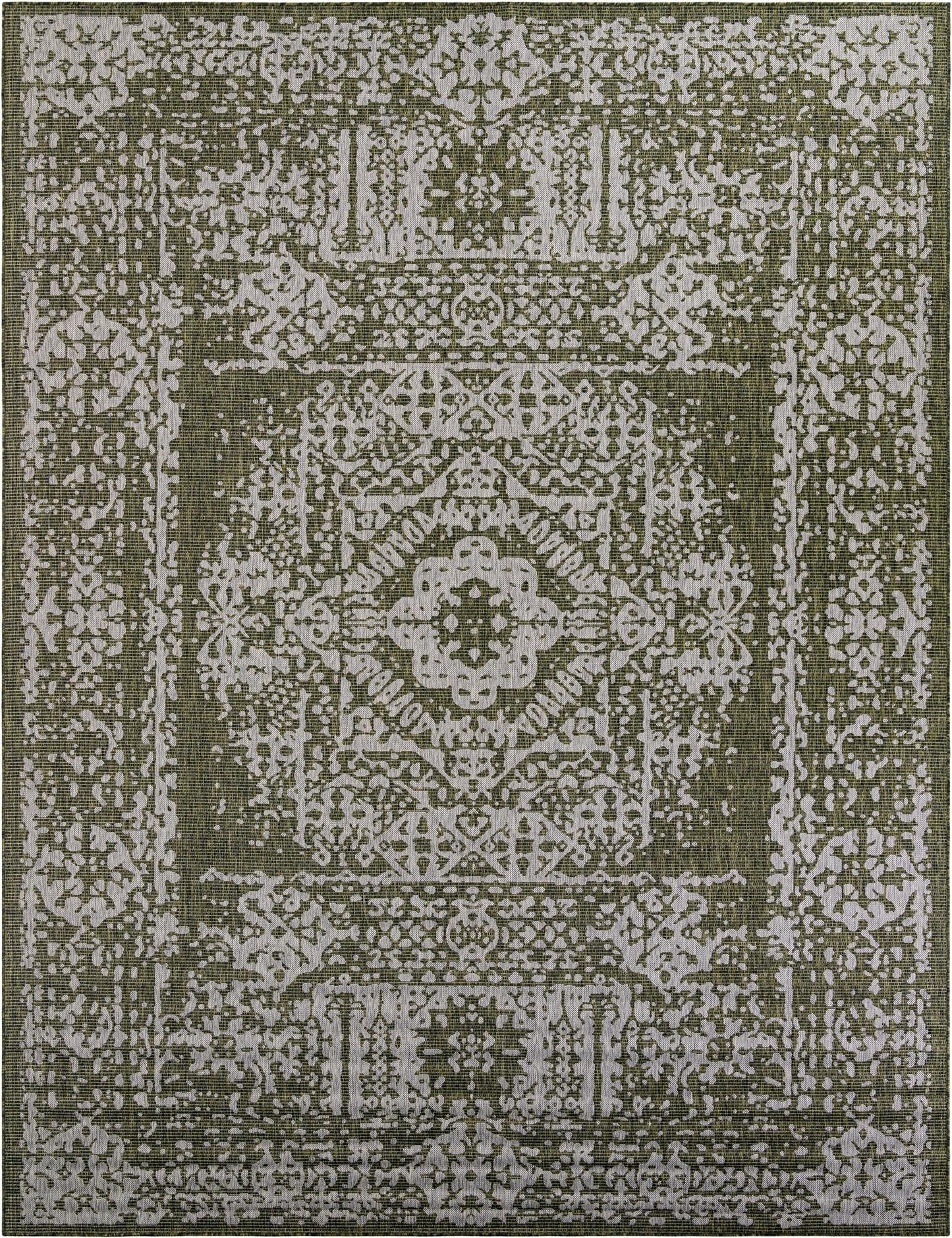 Unique Loom Outdoor Traditional Collection Area Rug - Timeworn (10' x 13' 1" Rectangle Green/Ivory)