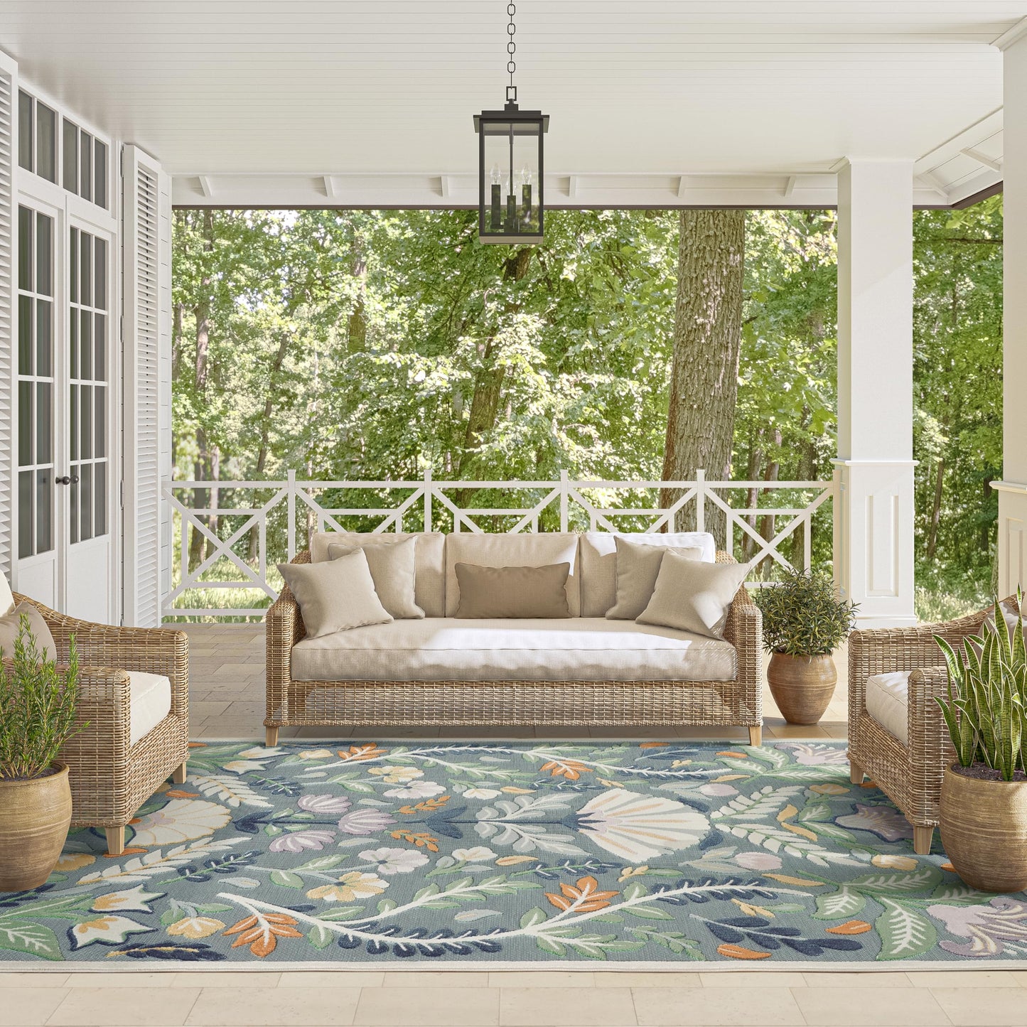 Abani Green Area Rug – 6' x 9' – Sakura Collection – Floral Pattern – Easy to Clean – Durable for Patio, Living Room, or Sunroom, Pet & Child Friendly
