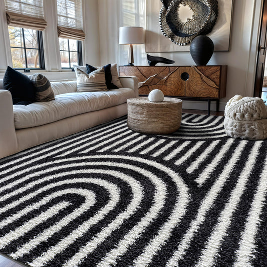 Rugshop Abstract Arch Shag Area Rug Anthracite Dark Gray 5' x 7' Great for Bedrooms, Living Rooms, or Under Coffee Tables