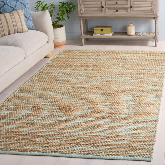 SAFAVIEH Area Rug 4x6 - Cape Cod Collection - Turquoise & Natural, Handmade Jute & Cotton, Ideal for Living Room, Bedroom, Dining Space (CAP236K)