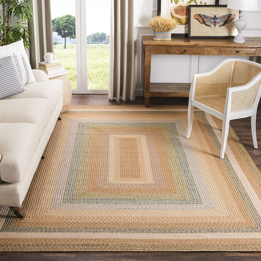 SAFAVIEH Braided Indoor/Outdoor Area Rug 8x10, Large Tan & Multi BRD314A