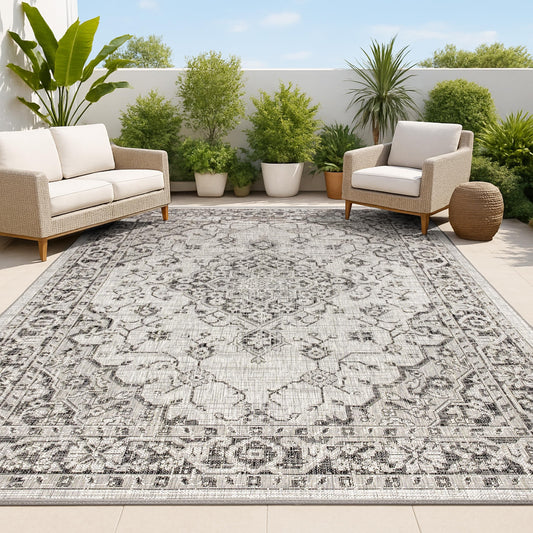 JONATHAN Y Boho Medallion Indoor Outdoor Area Rug 3X5 Gray/Black, Rozetta Textured Weave for Backyard, Patio, Porch, Easy-Cleaning, High Traffic, Pet-Friendly, Non-Shedding (SMB102D-3)