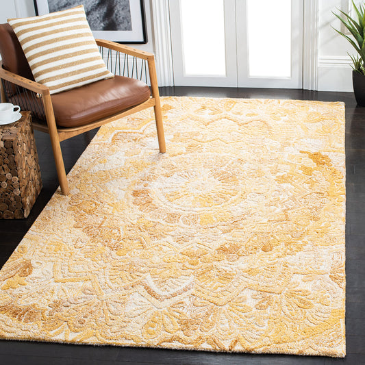SAFAVIEH Marquee Collection Accent Rug - 3' x 5', Yellow & Ivory, Handmade Mandala Medallion Wool, Ideal for High Traffic Areas in Entryway, Living Room, Bedroom (MRQ110E)