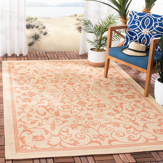 SAFAVIEH Washable Rug Outdoor Courtyard Collection - 5'3" x 7'7", Natural & Terracotta, Non-Shedding & Easy Cleaning, Ideal for Patio, Backyard, Mudroom (CY2098-3201)