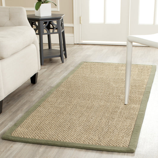 SAFAVIEH Natural Fiber Collection Runner Rug - 2'6" x 6', Natural & Green, Sisal, Woven Design with Border (NF443C)