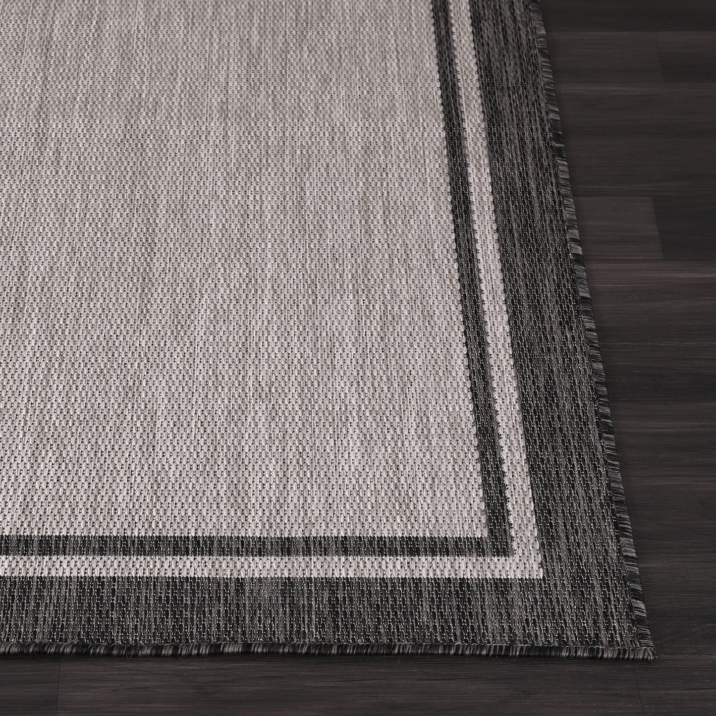 CAMILSON Indoor Outdoor Rug, 9x12 Bordered Gray Modern Area Rugs for Large Indoor and Outdoor Patios, Kitchen and Hallway Mats, Washable Porch Deck Outside Carpet (Bordered Grey, 9 x 12)