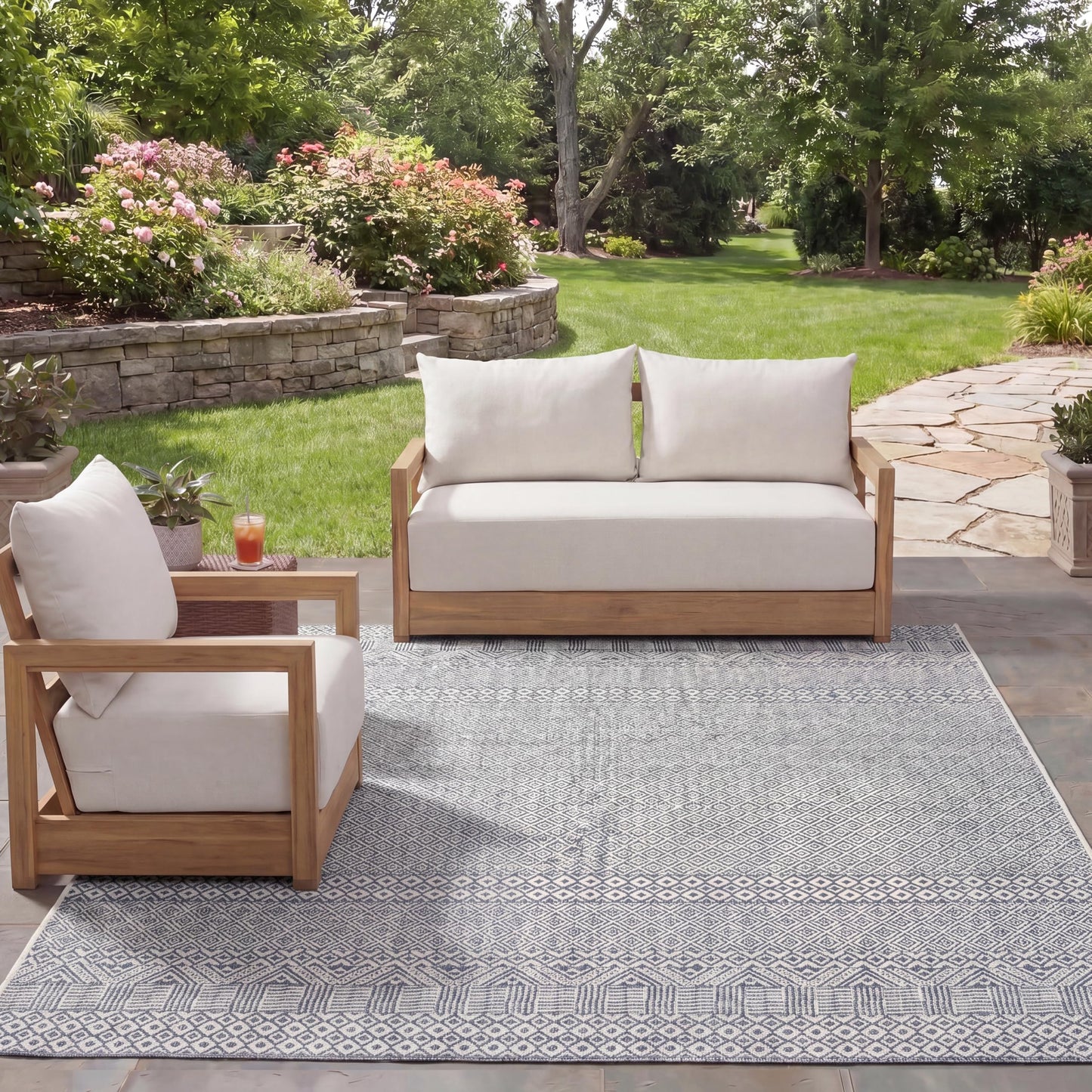 SAFAVIEH Washable Rug Outdoor Courtyard Collection - 10' x 14', Blue & Navy, Non-Shedding & Easy Cleaning, Ideal for Patio, Backyard, Mudroom (CY8235-53412)