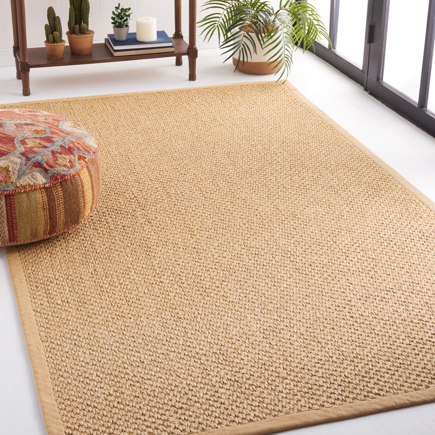 SAFAVIEH Area Rug 4x6 - Natural Fiber Collection - Maize, Sisal, Woven Design with Border (NF525F)