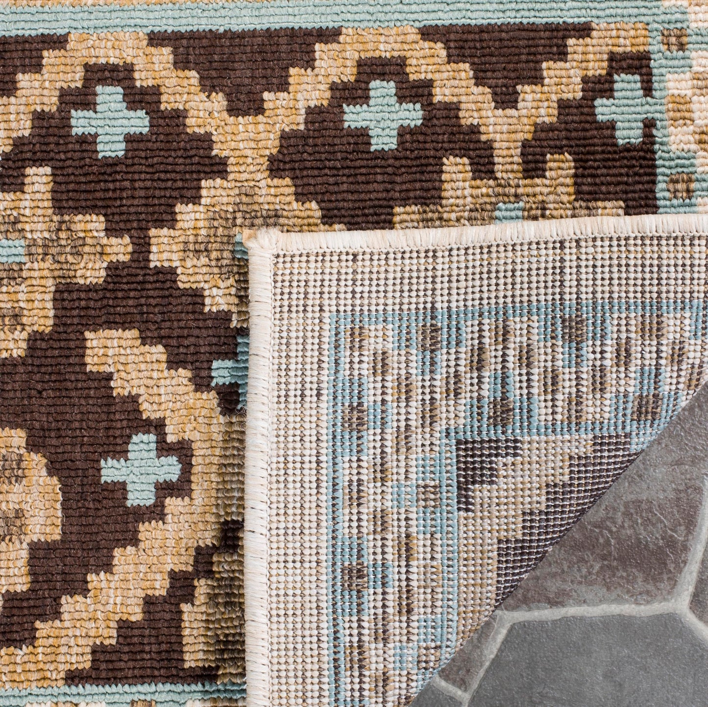 SAFAVIEH Washable Rug Outdoor Veranda Collection - 8' x 11', Cream & Chocolate, Non-Shedding & Easy to Clean, Ideal for Patio, Backyard, Mudroom (VER093-0212)