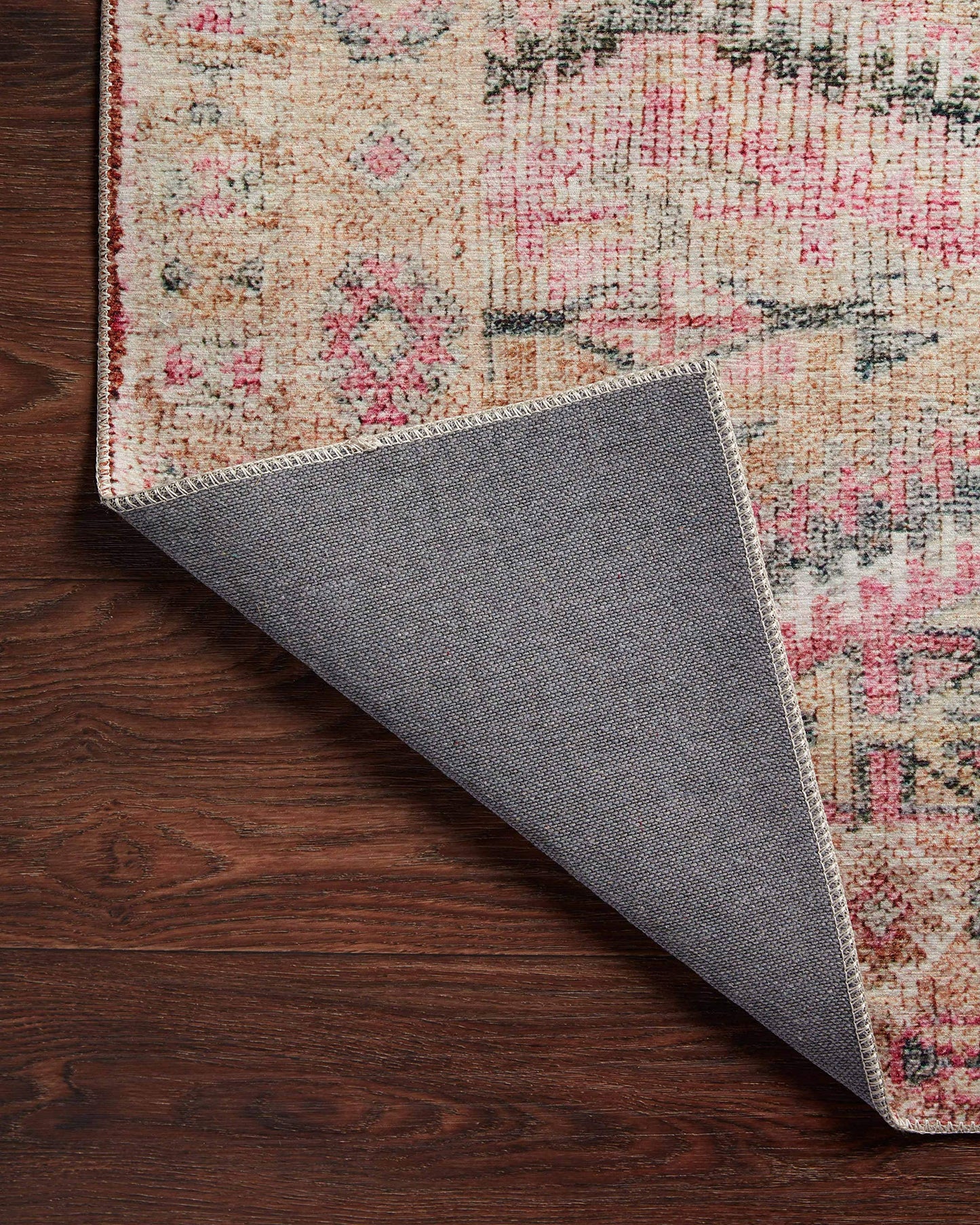 Loloi Layla Collection LAY-17 Pink/Lagoon 7'-6" x 9'-6" .13" Thick Area Rug, Soft, Durable, Vintage Inspired, Distressed, Low Pile, Non-Shedding, Easy Clean, Printed, Living Room Rug