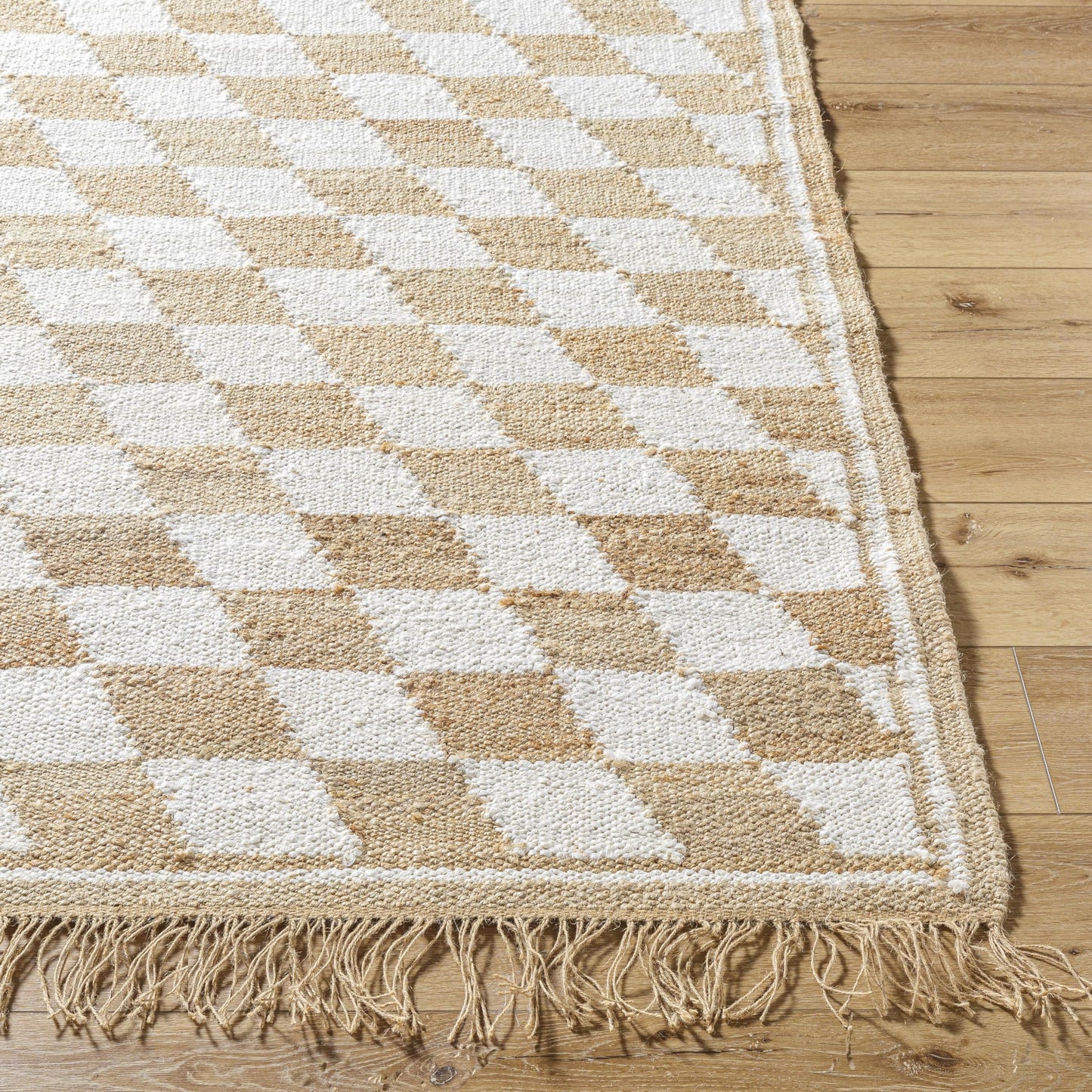 Livabliss x Becki Owens Kamey Farmhouse Fringe Area Rug, 9' x 12', Beige/Checkered