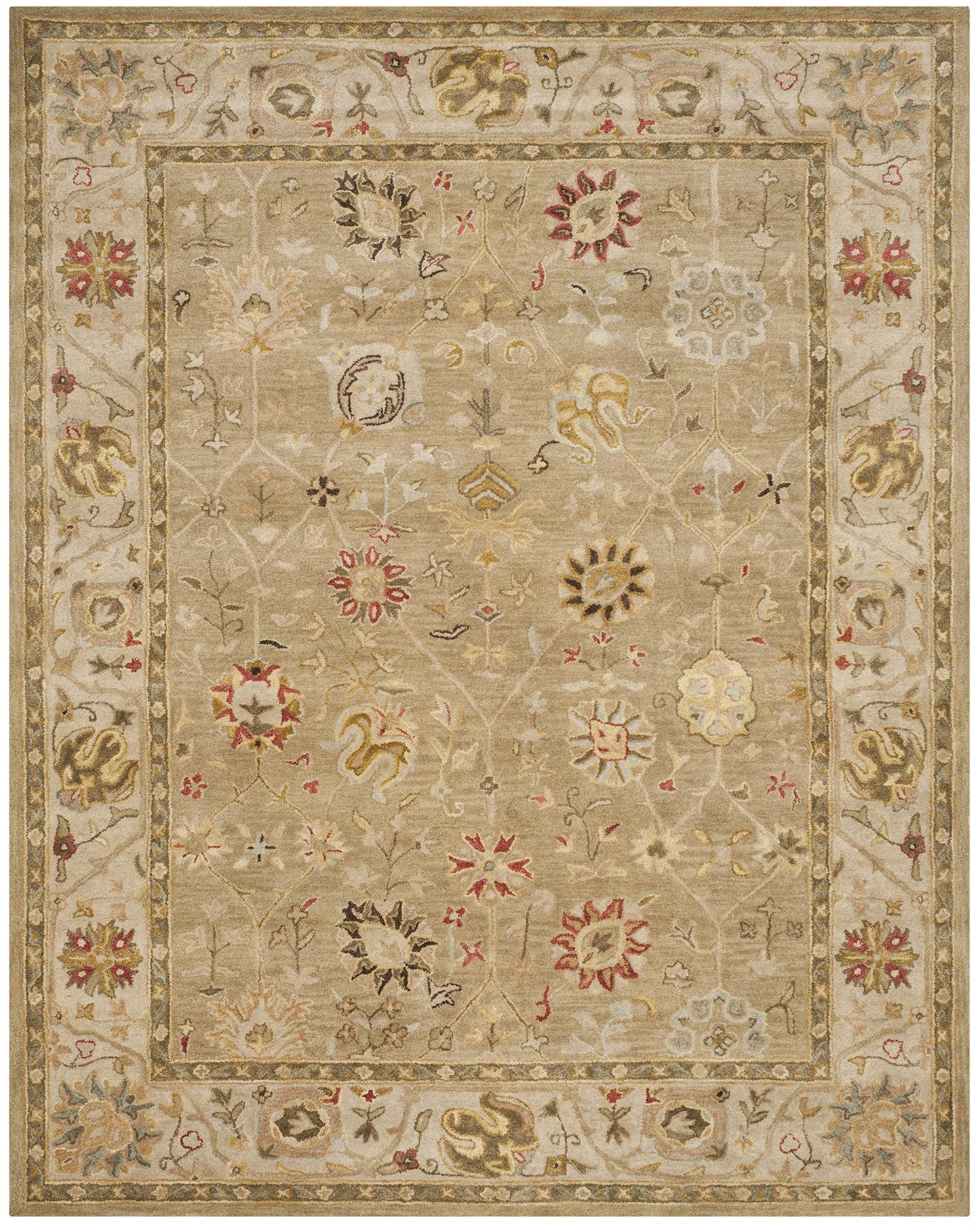 SAFAVIEH Antiquity Collection Area Rug - 7'6" x 9'6", Taupe & Beige, Handmade Traditional Oriental Wool, Ideal for High Traffic Areas in Living Room, Bedroom (AT859B)