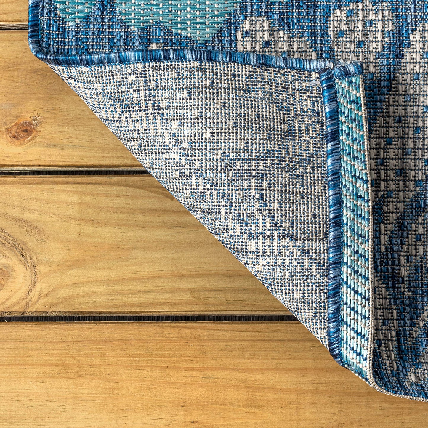 JONATHAN Y Floral Textured Weave Indoor Outdoor Square Area Rug 6X6 Navy/Aqua, Zinnia Modern for Backyard, Patio, Porch, Easy-Cleaning, High Traffic, Pet-Friendly, Non-Shedding (SMB110C-6SQ)