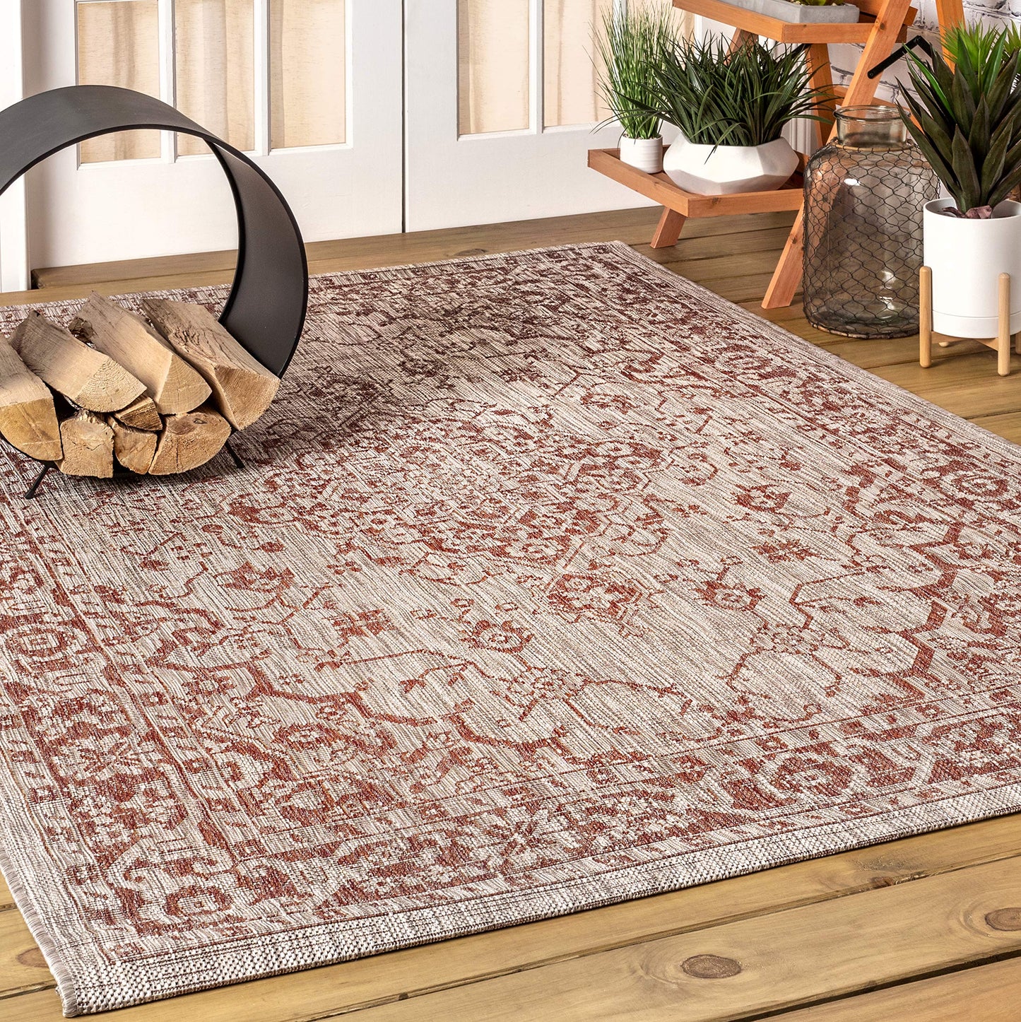 JONATHAN Y Boho Medallion Indoor Outdoor Area Rug 8X10 Red/Taupe, Rozetta Textured Weave for Backyard, Patio, Porch, Easy-Cleaning, High Traffic, Pet-Friendly, Non-Shedding (SMB102A-8)