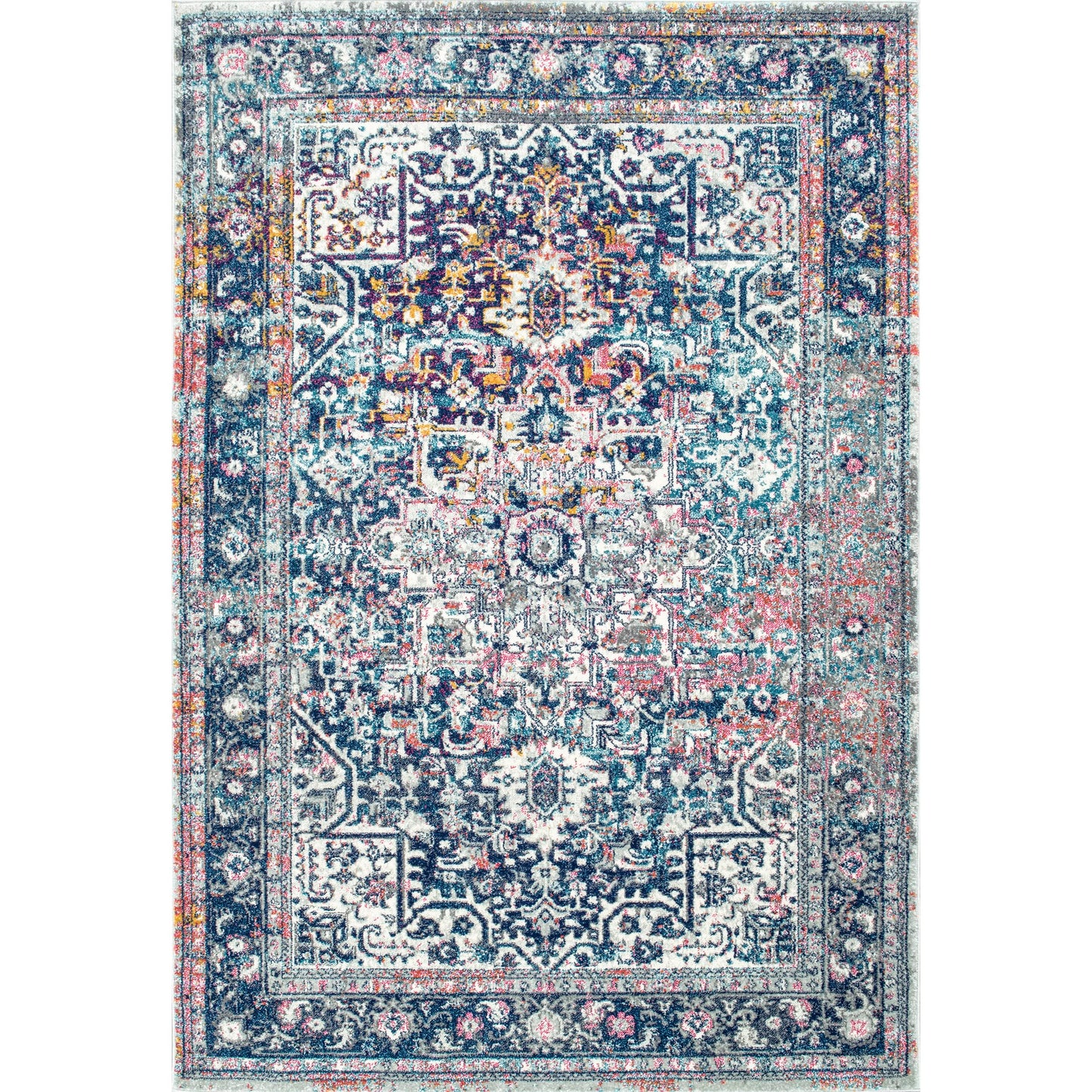 nuLOOM Lilah Vintage Medallion Area Rug, 8' x 10', Blue, Rectangular