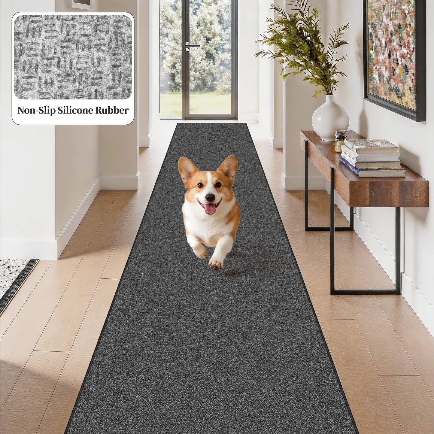 TTelephant Waterproof 2x6 Runner Rug Non Slip - Floor Runners for Dogs,Washable & Joint-Friendly Dense Loop Pile Carpet Runners for Hallway, Kitchen, Indoor Entryway, Laundry, Black/Gray