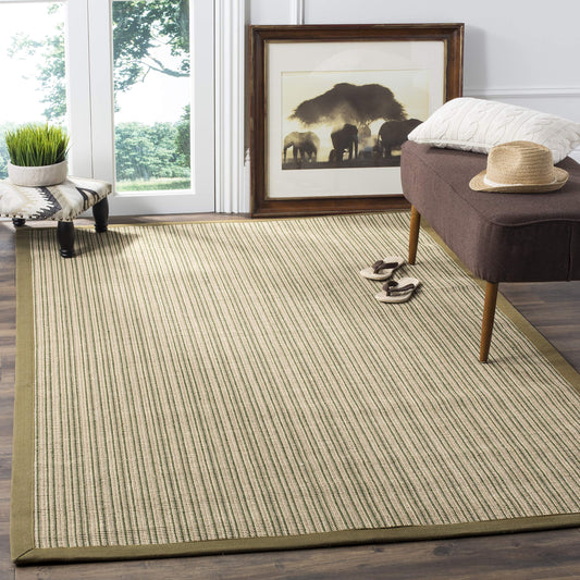 SAFAVIEH Natural Fiber Collection Accent Rug - 3' x 5', Green & Green, Border Stripe Sisal Design, Easy Care, Ideal for High Traffic Areas in Entryway, Living Room, Bedroom (NF442A)