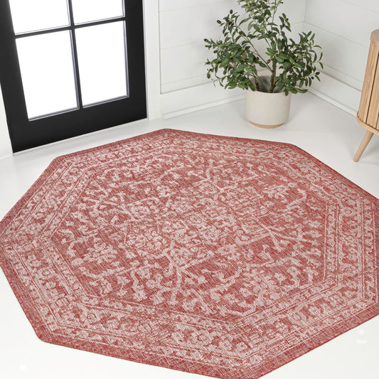 JONATHAN Y Boho Medallion Indoor Outdoor Octagon Area Rug 8 Ft Red/Taupe, Malta Textured Weave for Backyard, Patio, Porch, Easy-Cleaning, High Traffic, Pet-Friendly, Non-Shedding (SMB104A-8TGN)
