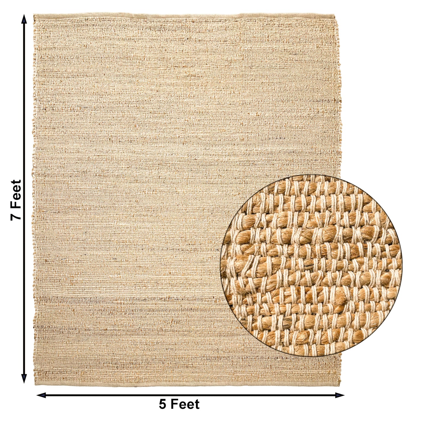 Chardin home 5x7 Jute Cotton Hand Woven Area Rug, Natural Jute Braided Boho Farmhouse Rug, Rustic Vintage Reversible Natural Fiber Rug for Living Room, Bedroom, Dining Room, Office, or Entryway.