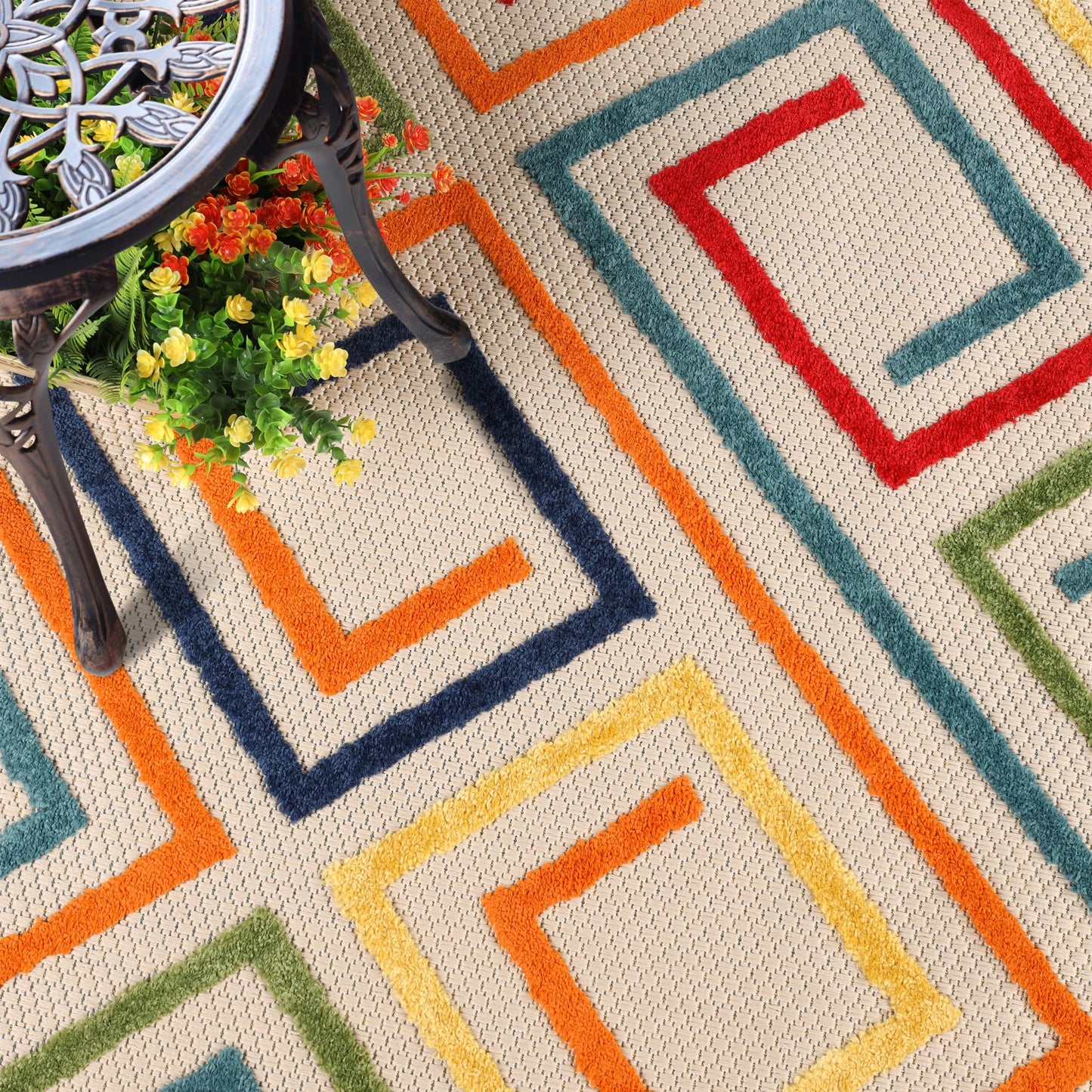 Superior Indoor Outdoor Area Rug, Perfect for Patio, Bedroom, Kitchen, Laundry Room, Entryway, Office, Playroom, Carpet Cover, Modern Geometric Farmhouse, Ares Collection, 5' 2" x 7' 2", Cream