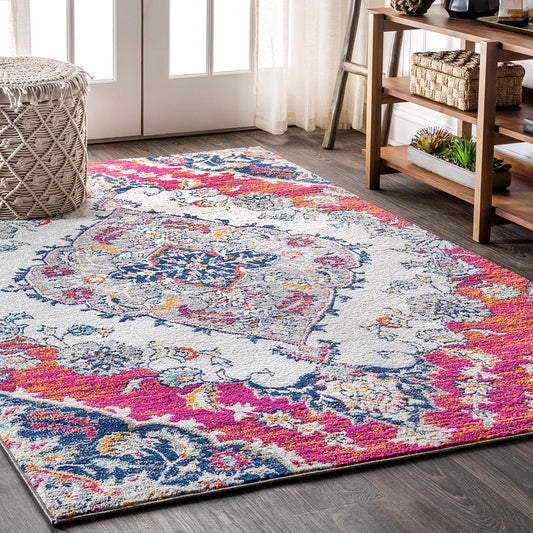 JONATHAN Y Boho Vintage Multi Indoor Area Rug, 4x6, Bohemian Flair Medallion, Chic, Floral, High Traffic for Living Room, Bedroom, Kitchen, Pet Friendly, Non-Shedding (BMF105A-4)