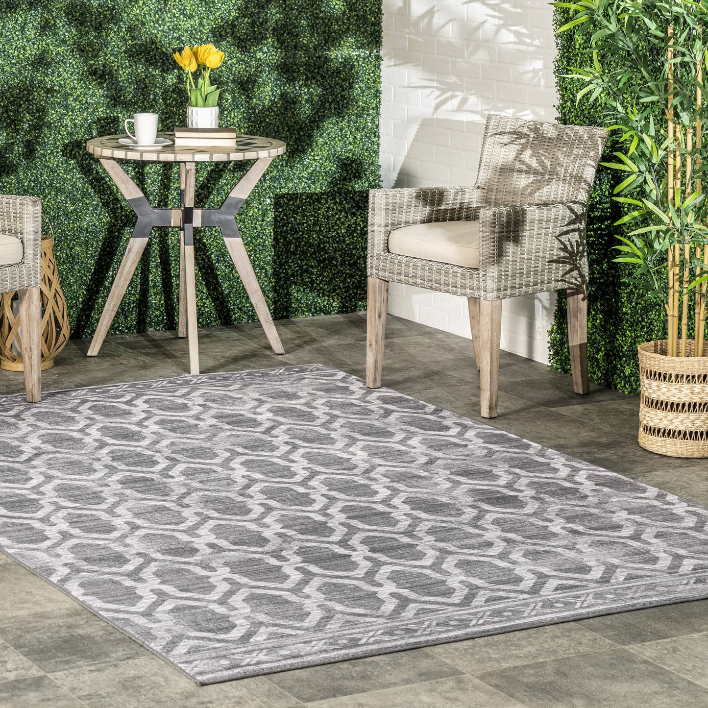 nuLOOM FAE Geometric Machine Washable Indoor/Outdoor Area Rug, 8' Square, Gray