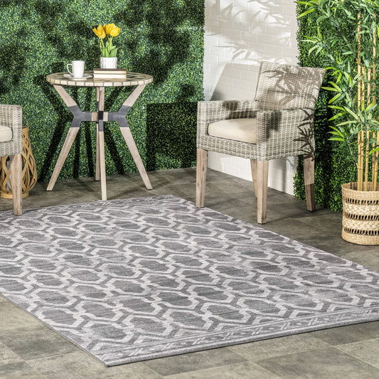 nuLOOM FAE Geometric Machine Washable Indoor/Outdoor Area Rug, 8' Square, Gray