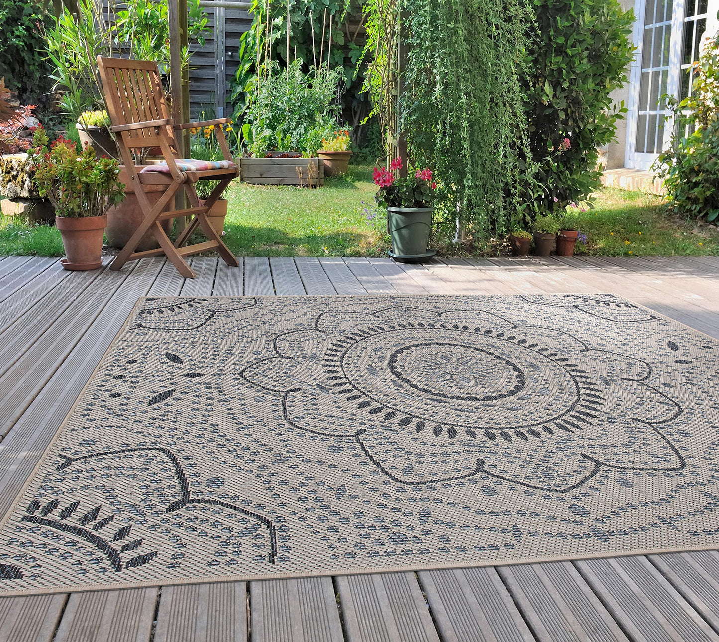 Rugshop Medallion Easy Cleaning for Patio/ Deck Rugs,Balcony Rugs Indoor/Outdoor Area Rug 5' x 7' Cream