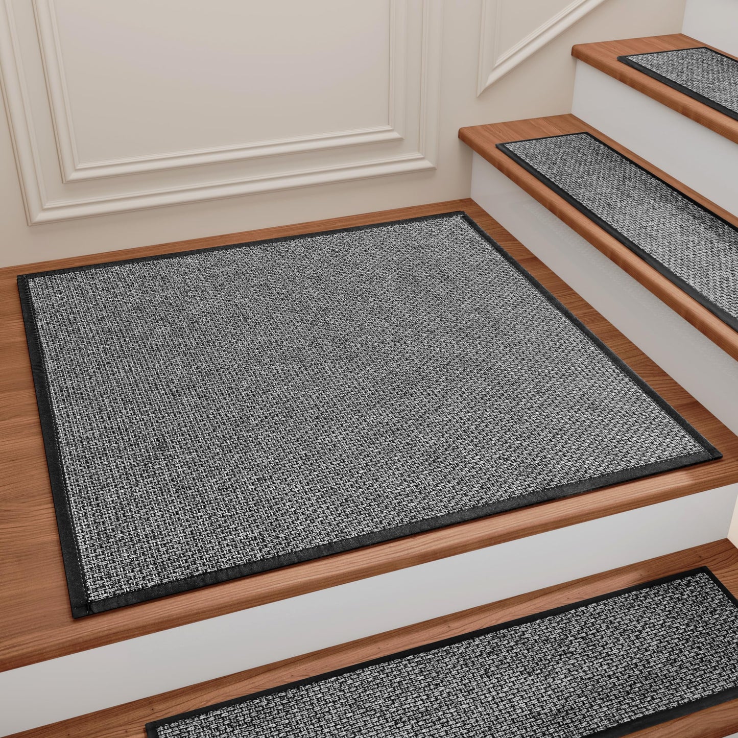 Stair Treads Carpet for Wooden Steps, Non Slip Landing Mat Rug Whit Rubber Backing, Polyester Soft Stairs Resistant Indoor Skid Runner Safety Rugs for Family, Absorbent Washable 31" x 31" Dark Gray