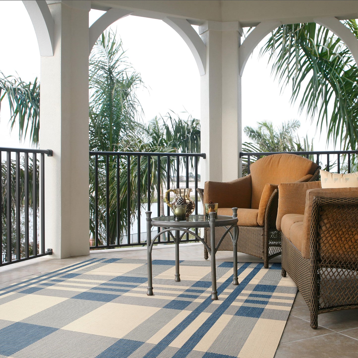 SAFAVIEH Courtyard Collection 8' x 10' Beige/Blue CY6201 Plaid Indoor/ Outdoor Patio Backyard Mudroom Area Rug