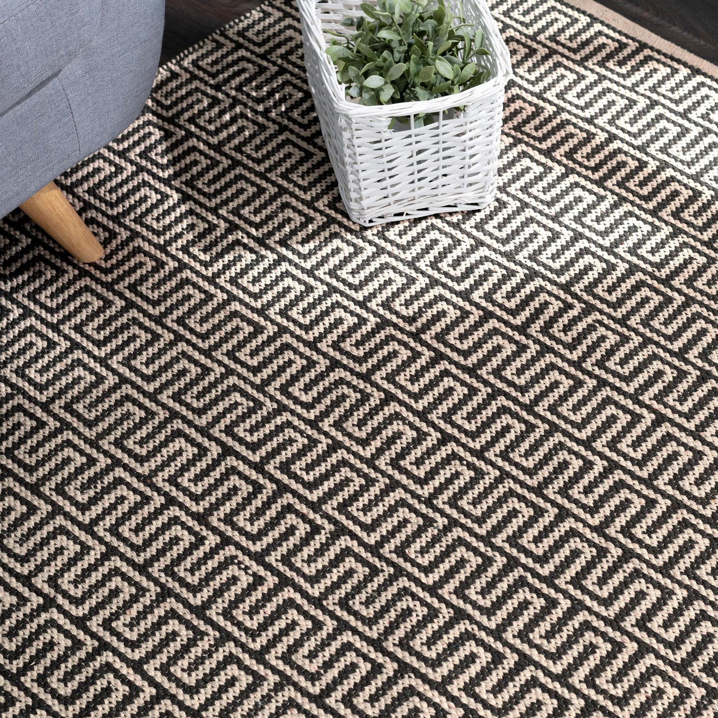 Home Conservatory Zipper Grey/Ivory Handwoven Cotton 8 X 10 Feet, Grey/Ivory Geometric Pattern