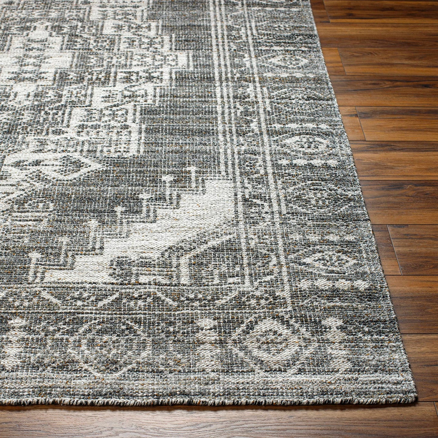 Hauteloom Rona Recycled Material Living Room, Bedroom Area Rug - Traditional - Gray, Black, Ivory - 2' x 3'
