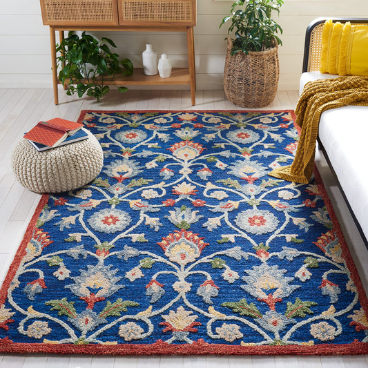 SAFAVIEH Blossom Collection 8' x 10' Blue/Rust BLM562M Handmade Floral Premium Wool Living Room Dining Bedroom Area Rug