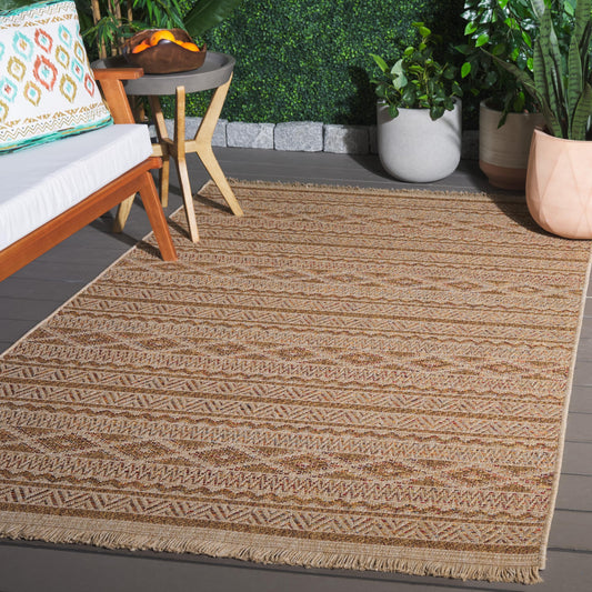 SAFAVIEH Washable Rug Outdoor Wicker Collection - 4' x 6', Natural & Brown, Non-Shedding & Easy to Clean, Ideal for Patio, Backyard, Mudroom (WCK152B)