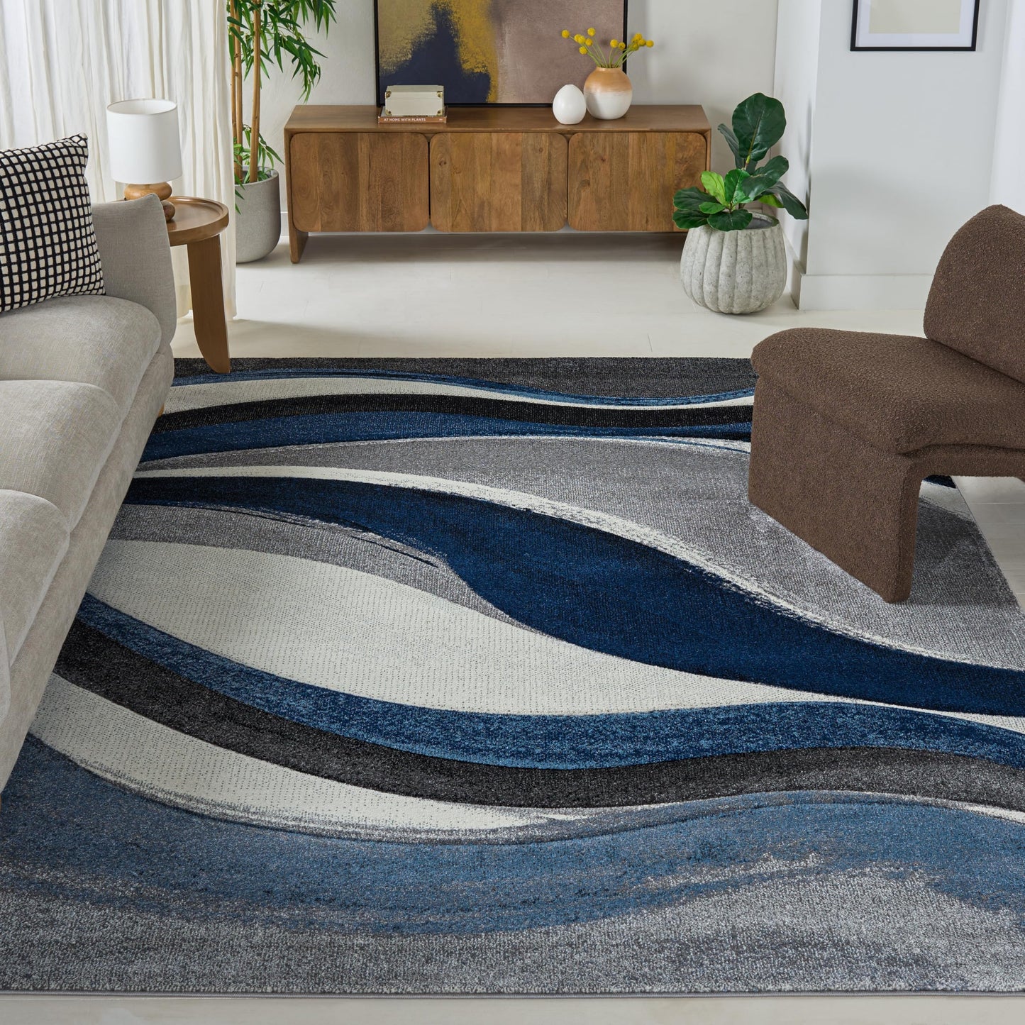 SAFAVIEH Area Rug 8x10 - Hollywood Collection - Large - Grey & Blue, Mid-Century Modern Design, Non-Shedding & Easy Cleaning, Ideal for Living Room, Bedroom, Office, Dining Space (HLW766F)