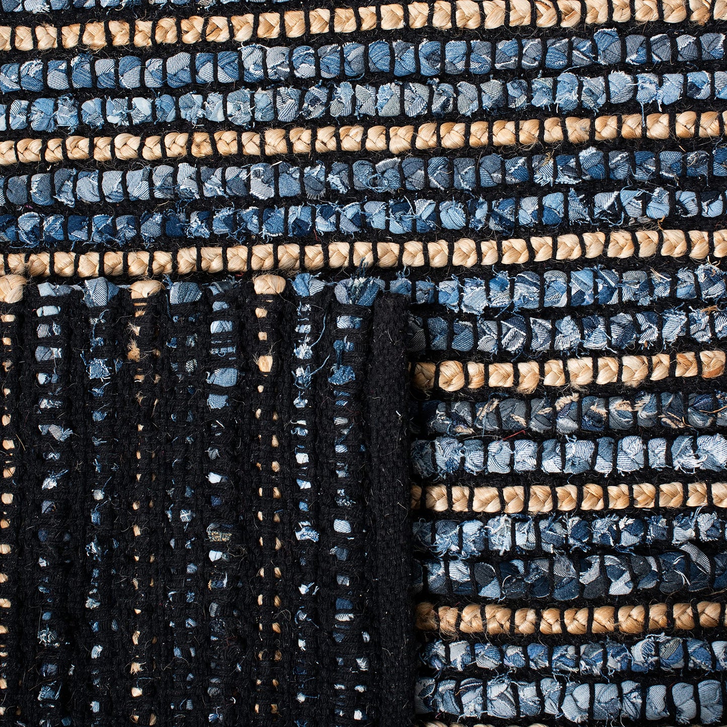 SAFAVIEH Cape Cod Collection Area Rug - 10' Square, Blue & Natural, Handmade Flat Weave Braided Jute & Cotton, Ideal for High Traffic Areas in Living Room, Bedroom (CAP363A)