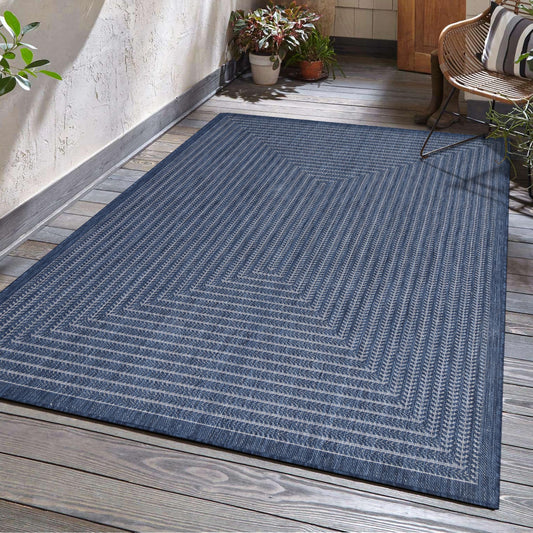 Adiva Rugs Outdoor Indoor Area Rug, Weather Resistant, Easy to Clean, Stain Resistant Floor Mat for Dining Room, Backyard, Deck, Patio (Navy Weiss, 5' x 7')