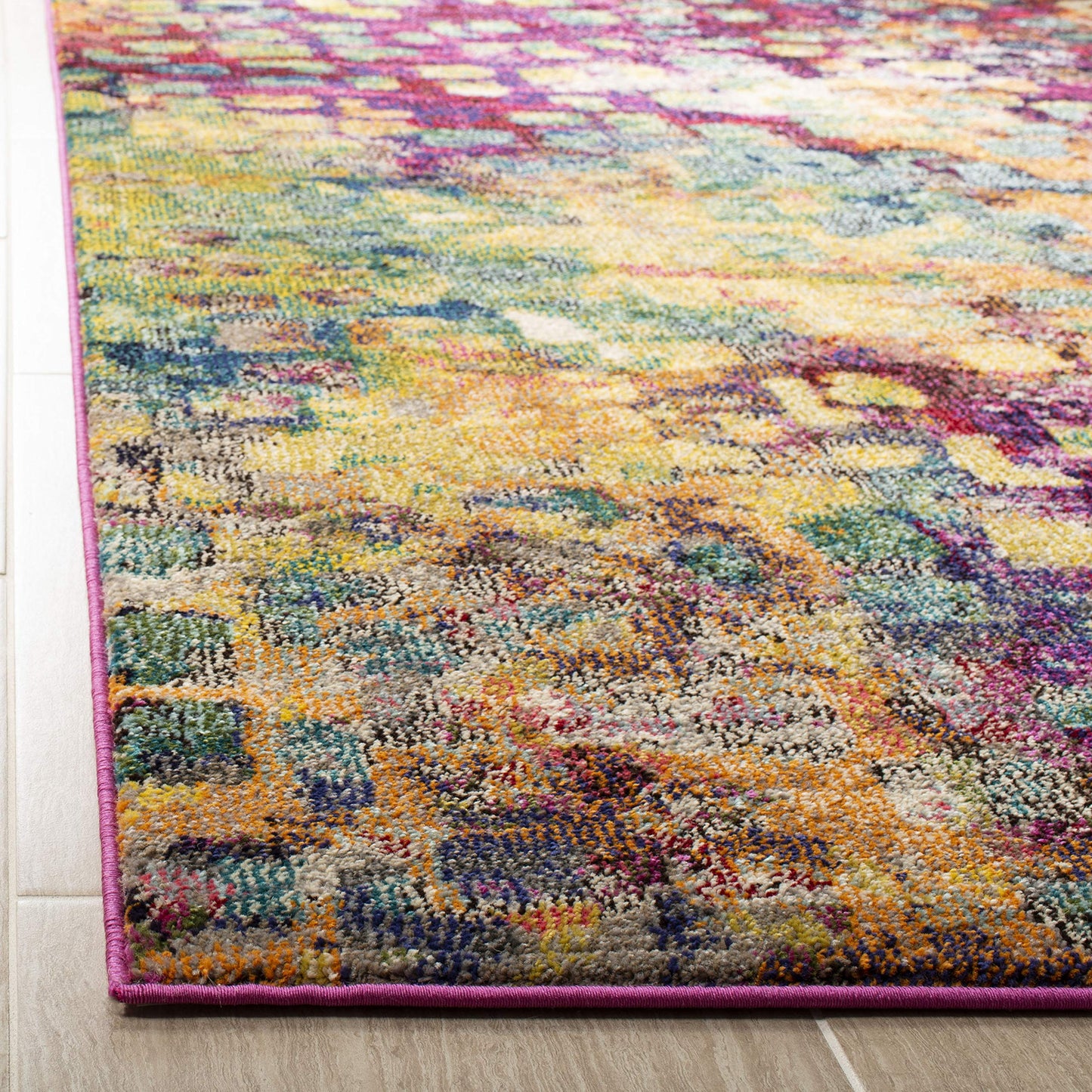 SAFAVIEH Monaco Collection Area Rug - 8' x 10', Pink & Multi, Boho Chic Abstract Watercolor Design, Non-Shedding & Easy Care, Ideal for High Traffic Areas in Living Room, Bedroom (MNC225D)