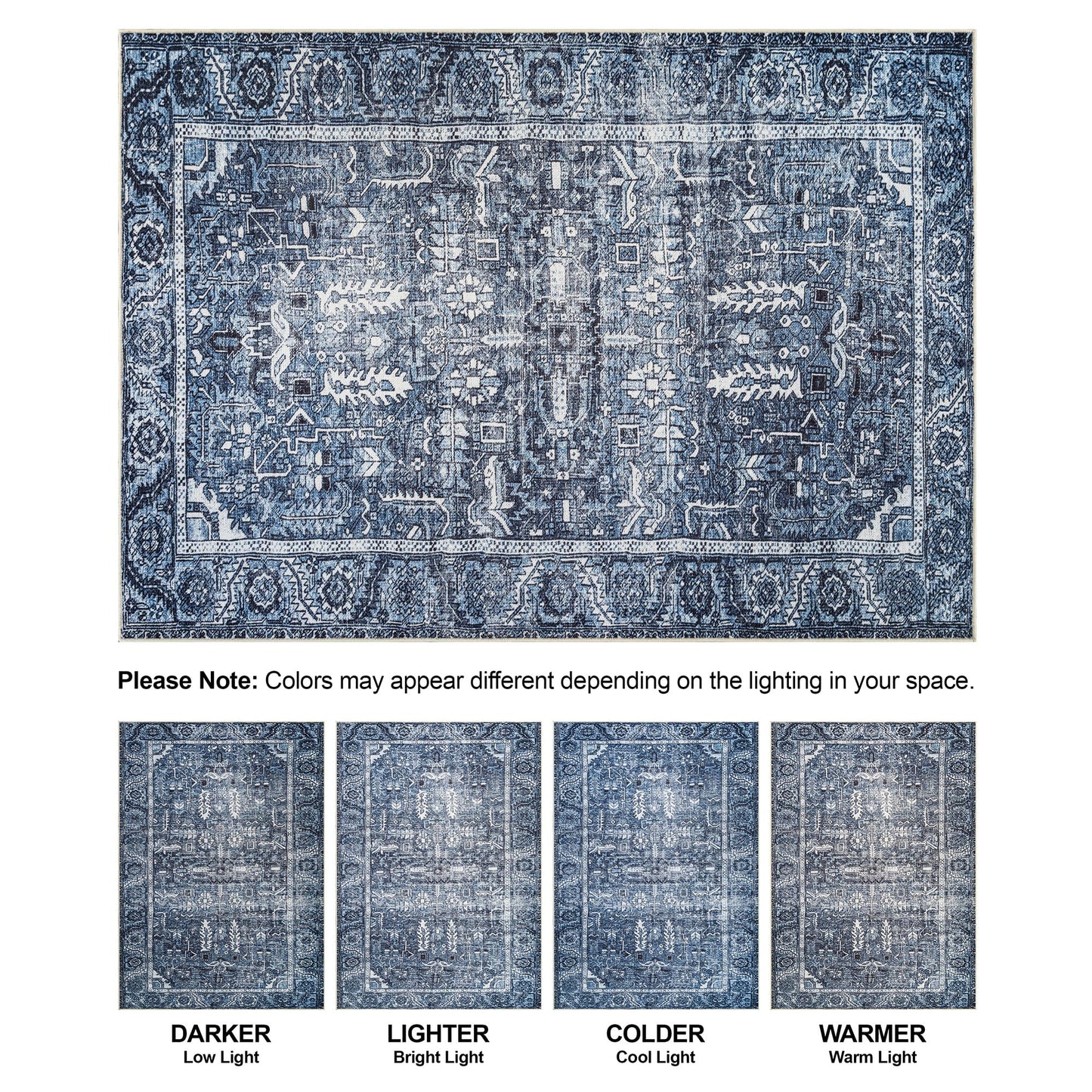 Bloom Rugs Washable Non-Slip 5' x 7' Rug - Blue Traditional Area Rug for Living Room, Bedroom, Dining Room, and Kitchen - Exact Size: 5' x 7'