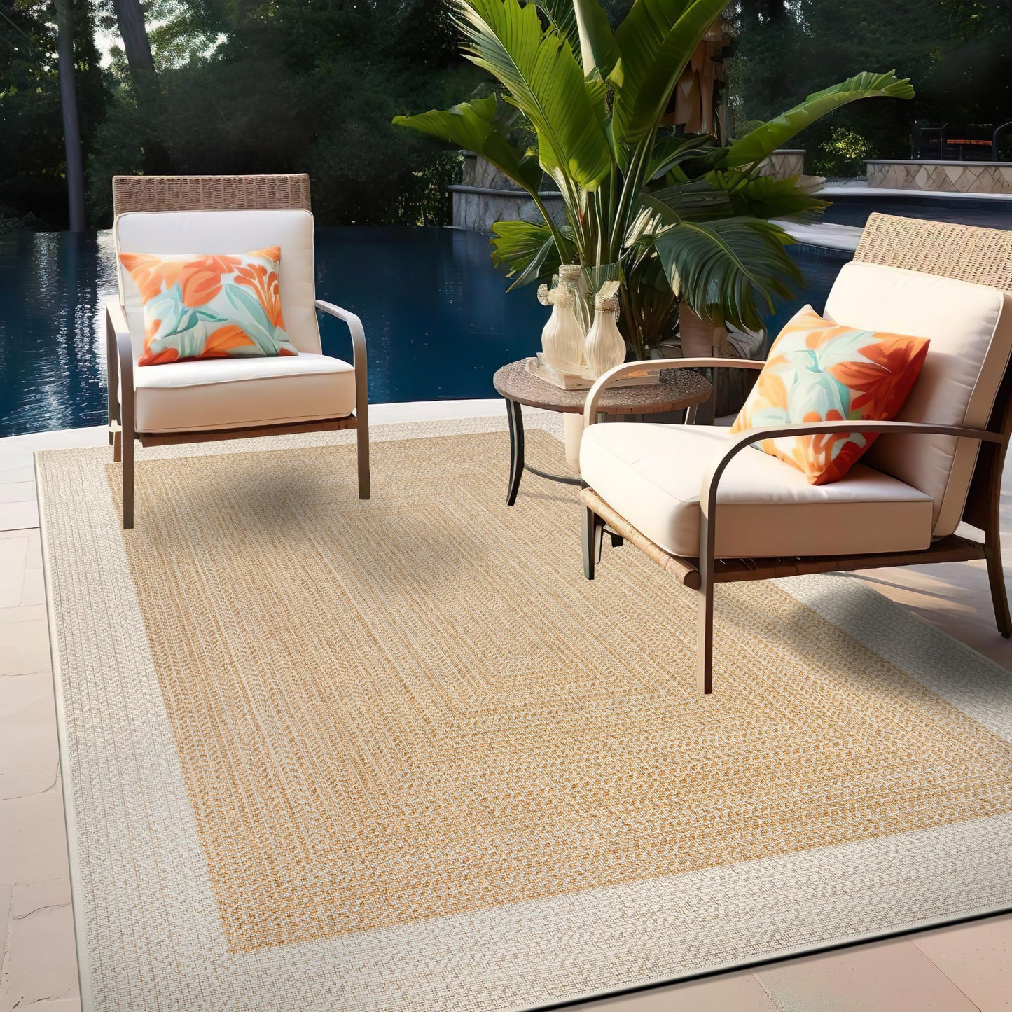 Rugshop Natural Braided Geometric Reversible Weather Resistant Indoor/Outdoor Area Rug, for Patio, Balcony and Living Room, 5' x 7'
