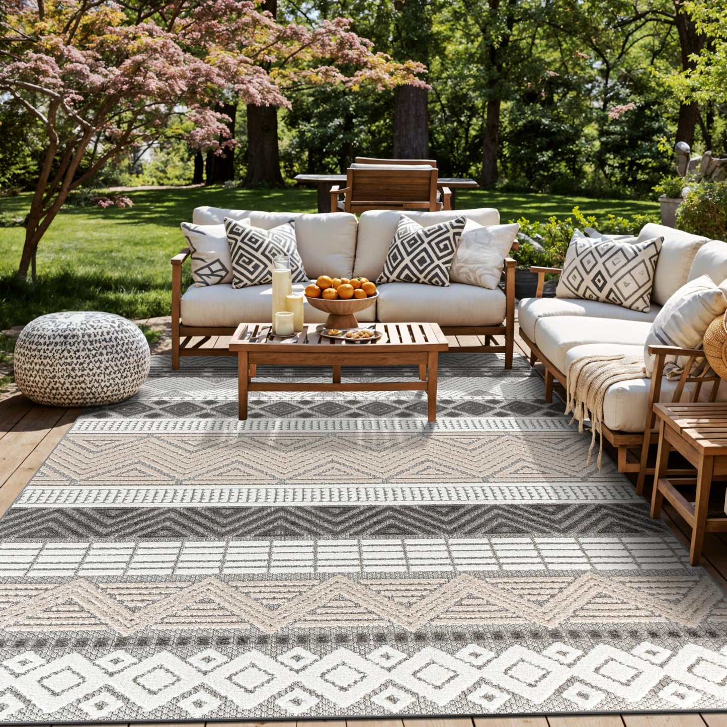 Rugshop Gray Marbella Boho Indoor/Outdoor Area Rug for Patio,Deck, Porch and Backyard 6'6" x 9'