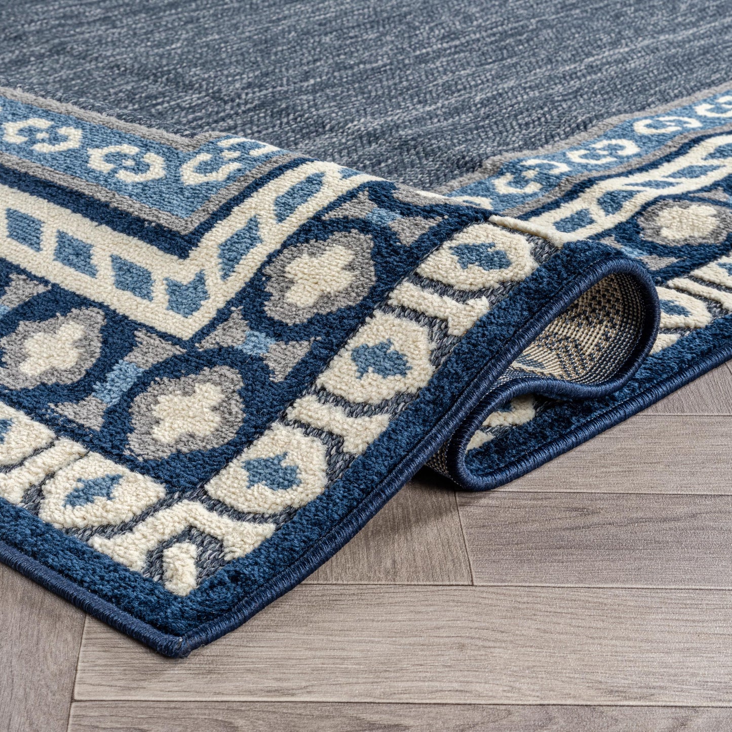 Rugshop Indoor/Outdoor High-Low Textured Runner Rug, Coastal Border, Easy-Clean Patio Rug for Porch Deck Balcony 2' x 7' Navy