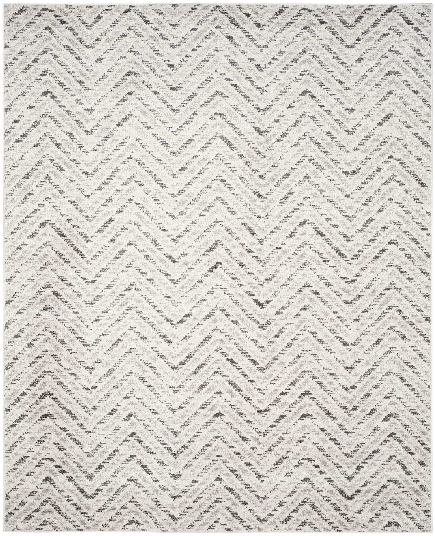 SAFAVIEH Adirondack Collection Area Rug - 9' x 12', Ivory & Charcoal, Chevron Design, Non-Shedding & Easy Care, Ideal for High Traffic Areas in Living Room, Bedroom (ADR104N)