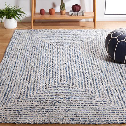 SAFAVIEH Braided Collection Area Rug - 6' x 9', Blue & Ivory, Handmade Farmhouse Cotton, Ideal for High Traffic Areas in Living Room, Bedroom (BRD260M)