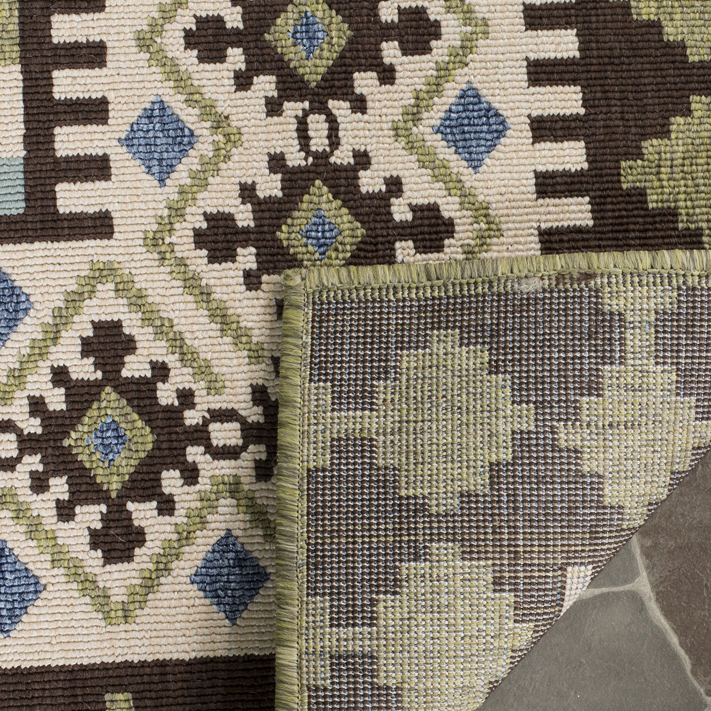 SAFAVIEH Washable Rug Outdoor Veranda Collection - 5'3" x 7'7", Chocolate & Green, Non-Shedding & Easy to Clean, Ideal for Patio, Backyard, Mudroom (VER099-0624)
