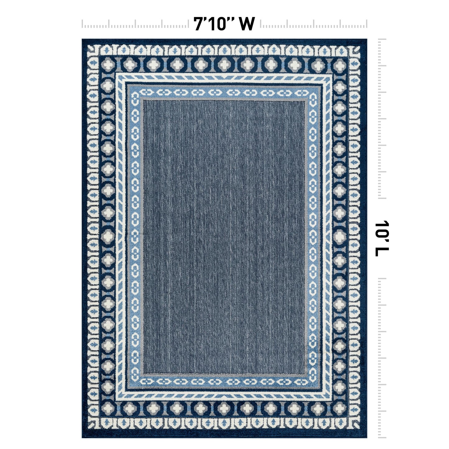 Rugshop Indoor/Outdoor High-Low Textured Area Rug, Coastal Border, Easy-Clean Patio Rug for Porch Deck Balcony 7' 10" x 10' Navy