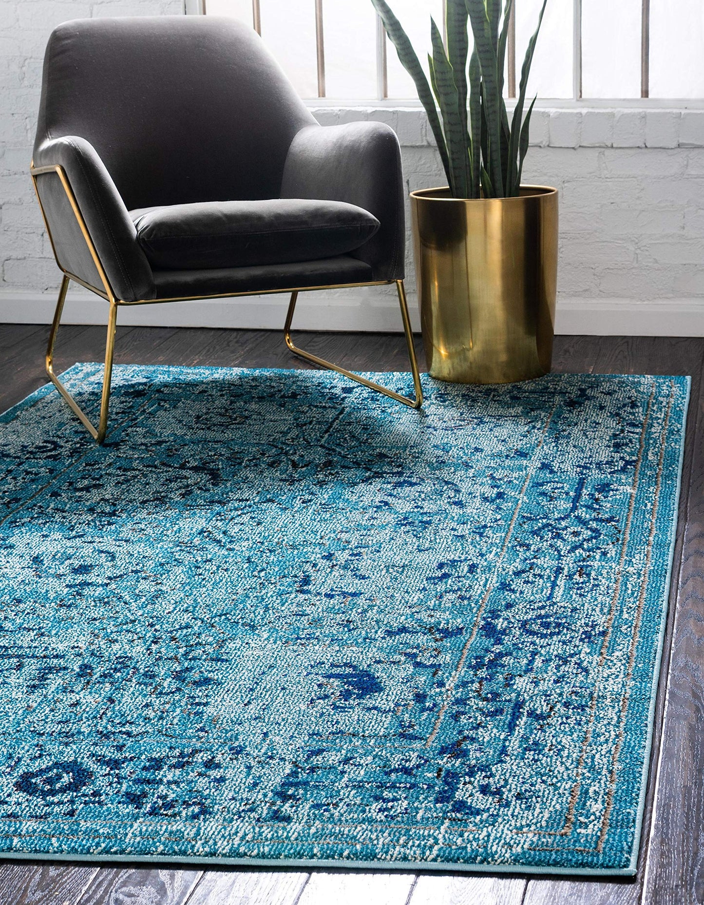 Unique Loom Medici Collection Vintage Botanical Traditional Light Blue Area Rug (5' 0 x 8' 0)