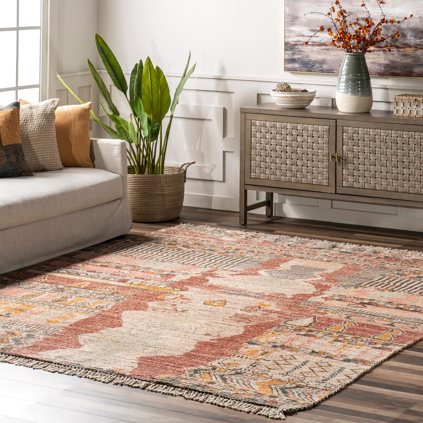 Nuloom Hermina Multicolor/Ivory, 5' x 8', Handmade, Jute, Tribal, Tasseled, Soft and Textured, High Traffic, Stain Resistant, Easy Clean, Durable Runner for Bedroom, Living Room, Dining, Foyer